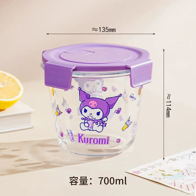 Sanrio Cartoon Kuromi, Hello Kitty & Cinnamoroll Anime Glass Lunch Box - Image 7