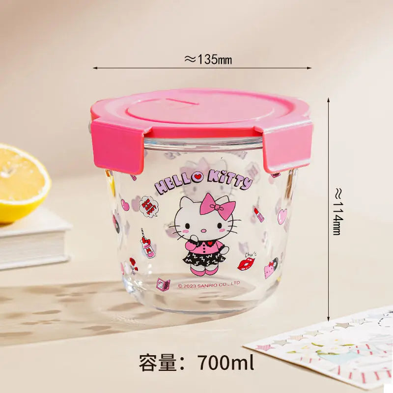 Sanrio Cartoon Kuromi, Hello Kitty & Cinnamoroll Anime Glass Lunch Box - Image 9