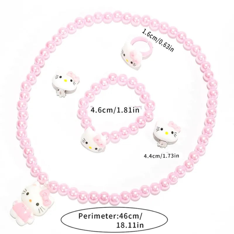 4pcs/set Sanrio Kawaii Hello Kitty Necklace, Hairclips & Ring Set - Image 4
