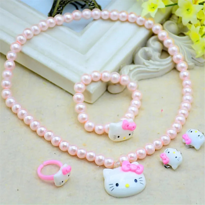 4pcs/set Sanrio Kawaii Hello Kitty Necklace, Hairclips & Ring Set - Image 3