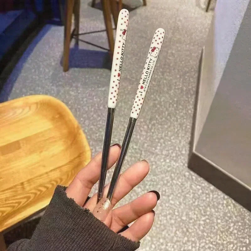 Cartoon Cute Hello Kitty Chopsticks & Spoon Set - Image 3